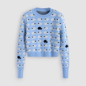 NWT Cider Count Sheep Cropped Sweater - Size Large